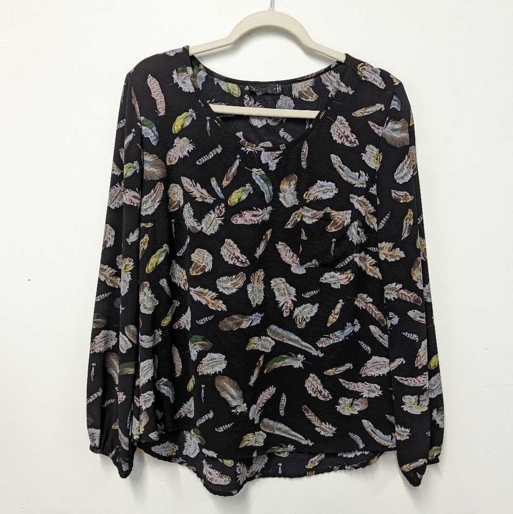 NOIR Black Blouse with Feathers L